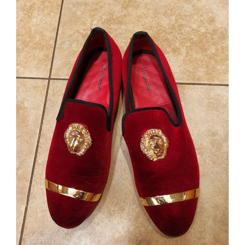 Men's Meijiana Luxury Dress Party Burgundy Velvet Loafers Shoes Size 12